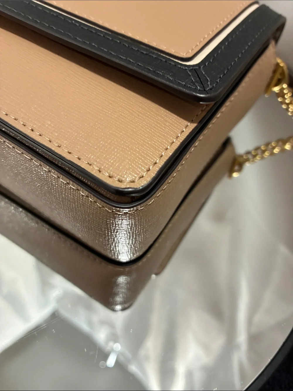 kate spade Taupe Crossbody with Black Trim and Gold Chain NWOT